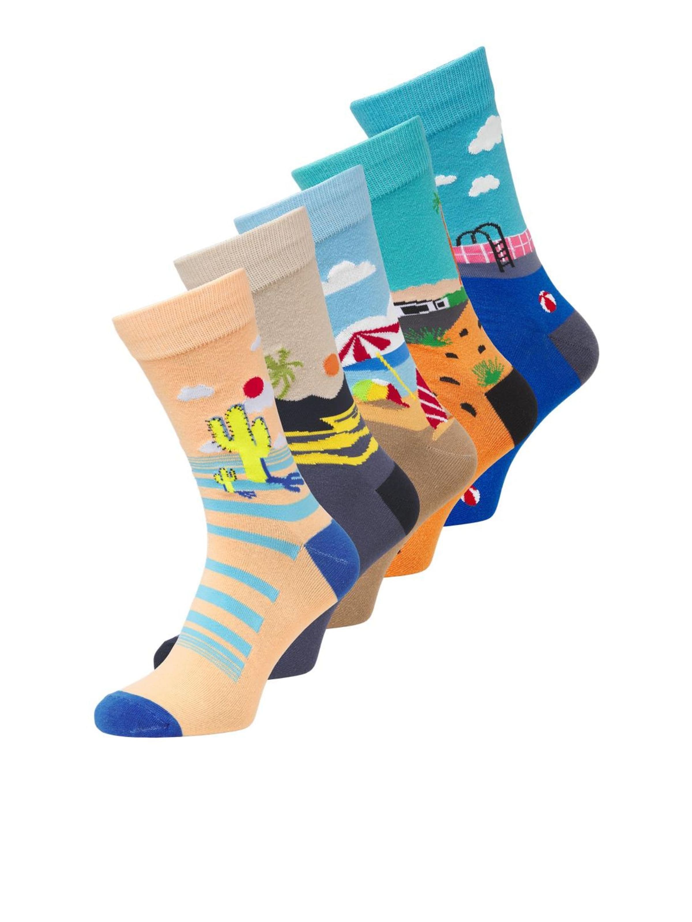 JACK & JONES Chaussettes 'JACSCENERY' en beige / bleu cobalt / bleu ciel / abricot, Vue avec produit