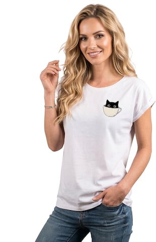 MAKAYA Shirt 'Cup Cat' in White: front