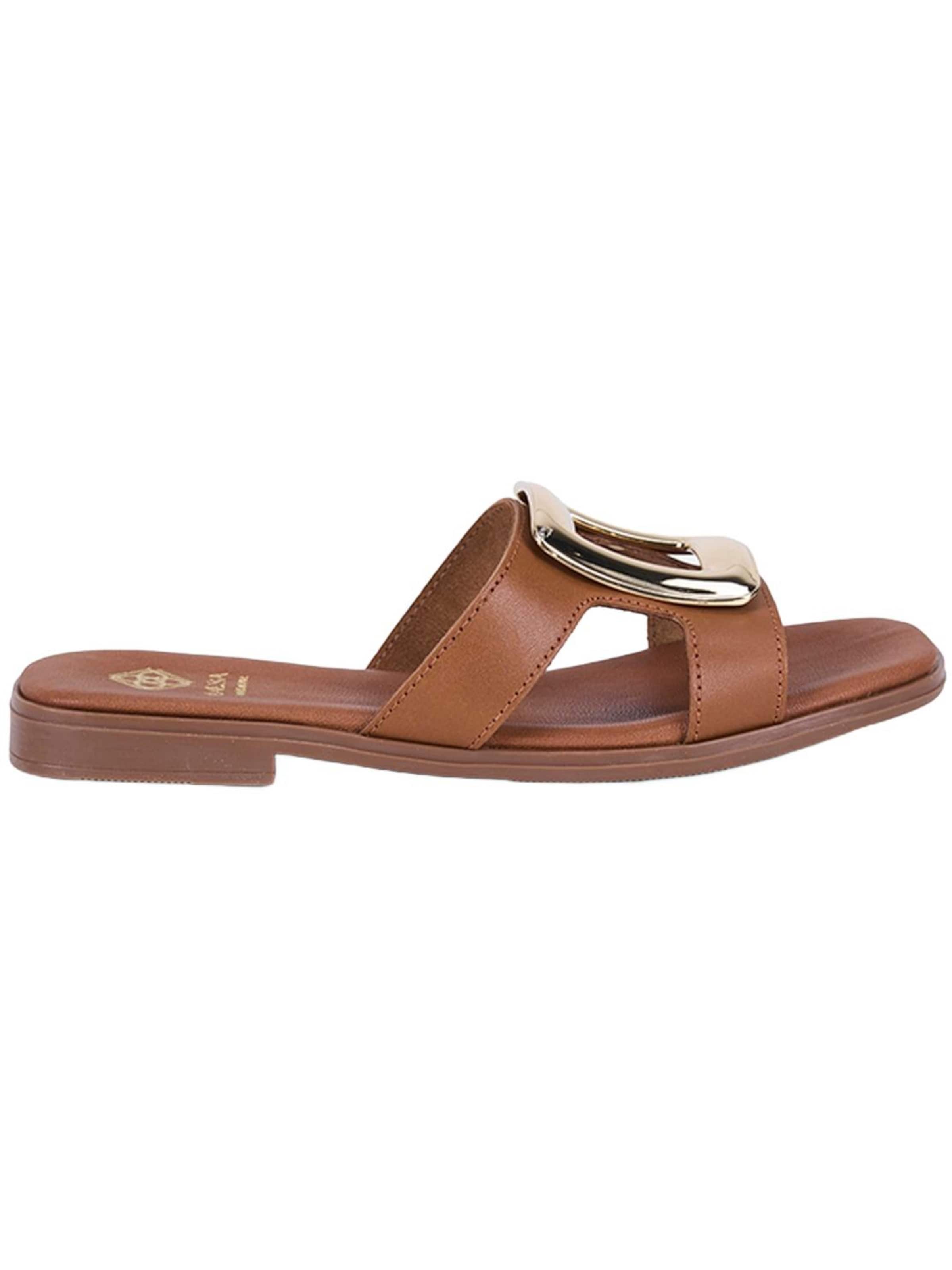 Mule 'DESA Damen-Lederpantoletten mit goldenen Details' Desa en marron