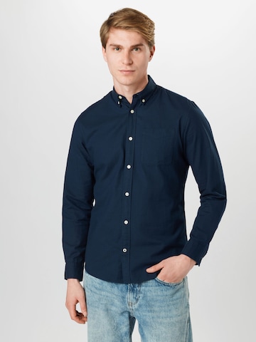 JACK & JONES Slim fit Button Up Shirt 'Oxford' in Blue: front