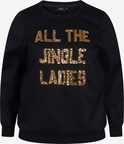 Zizzi Sweatshirt 'CHRISTMAS' i guld / sort, Produktvisning