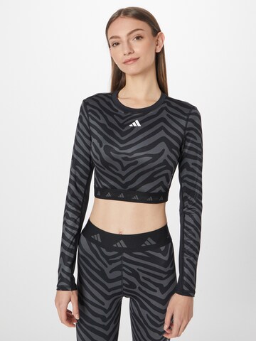 ADIDAS PERFORMANCE Functioneel shirt 'Hyperglam Techfit Zebra' in Grijs: voorkant