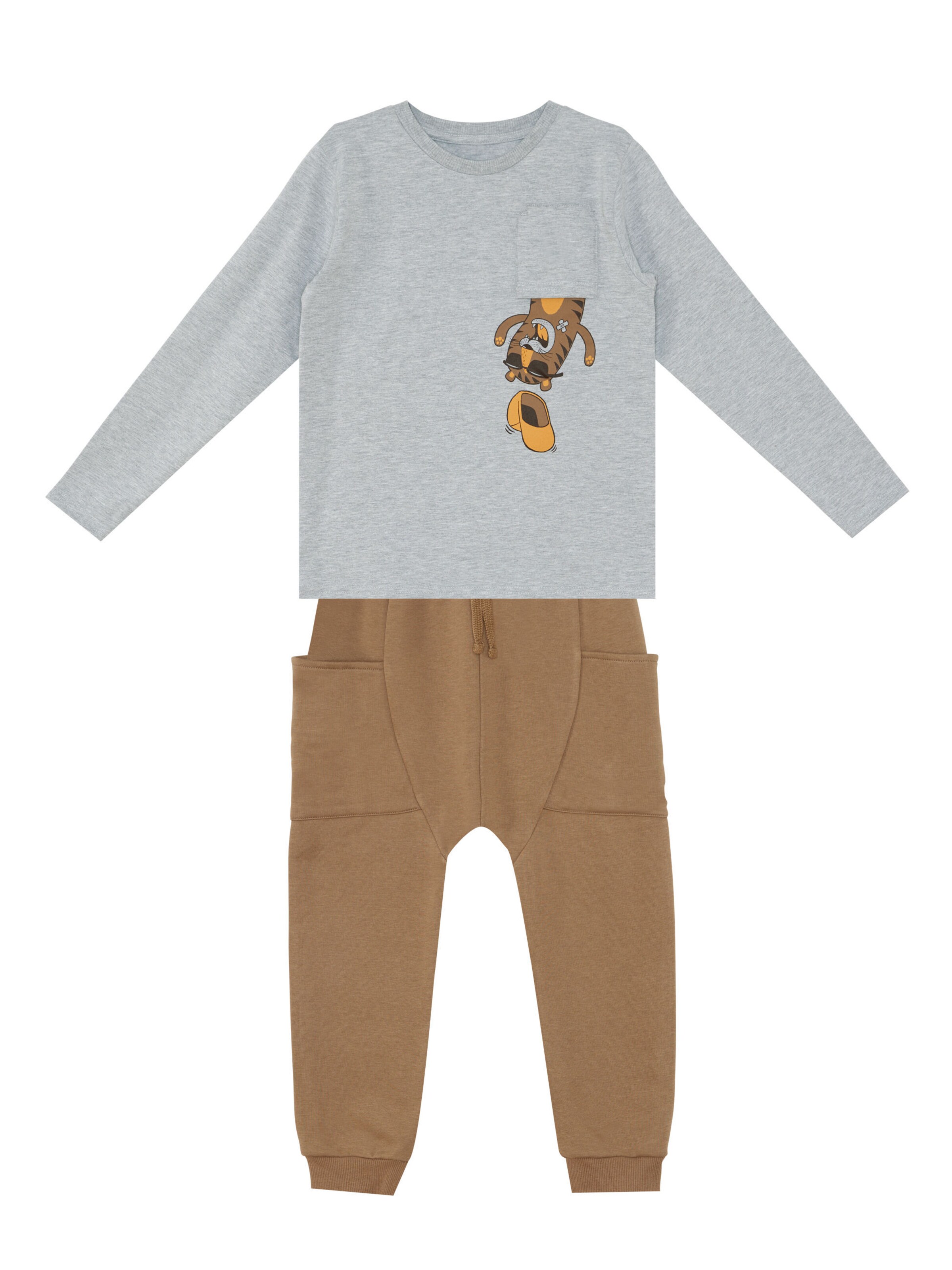 Denokids Set 'Pocket Tiger' in Grau: Vorderseite