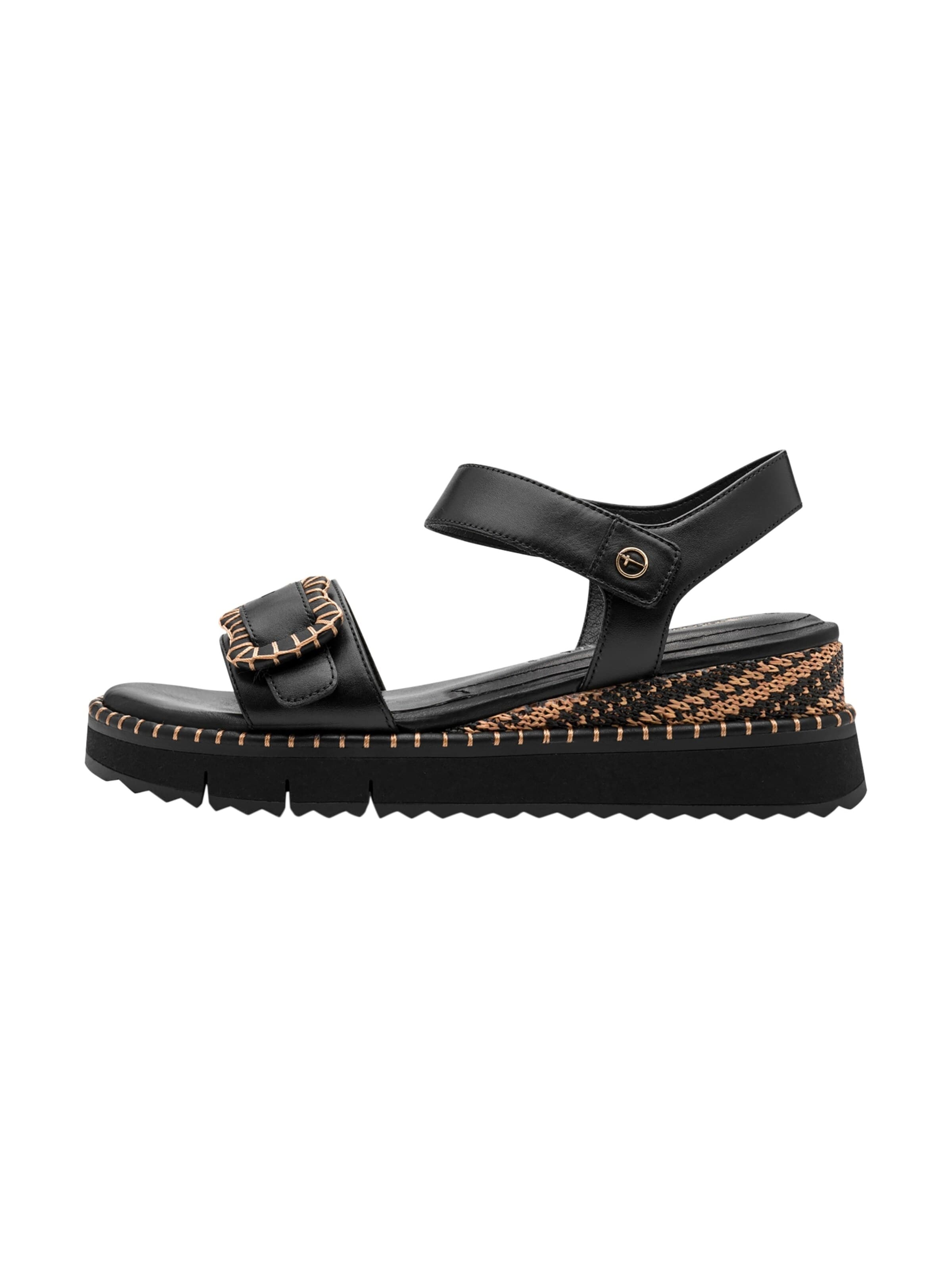 Tamaris Sandal 'Sandalen mit Keilabsatz aus Leder' in Black