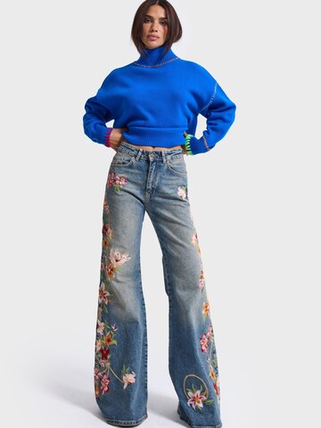 IT'S BASIC - Bootcut Vaquero 'EMBROIDERY FLARE MID RISE JEANS' en azul
