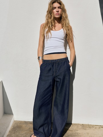 Wide leg Jeans de la Pull&Bear pe albastru