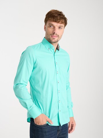 Slim fit Camicia business 'Leonardo Sport Poplin Stretch Man Shirt Black' di 7Camicie in verde: frontale