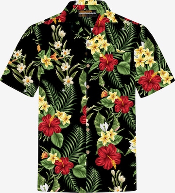 Hawaiihemdshop.de Regular Fit Hemd 'Colourful Flowers' in Schwarz: Vorderseite