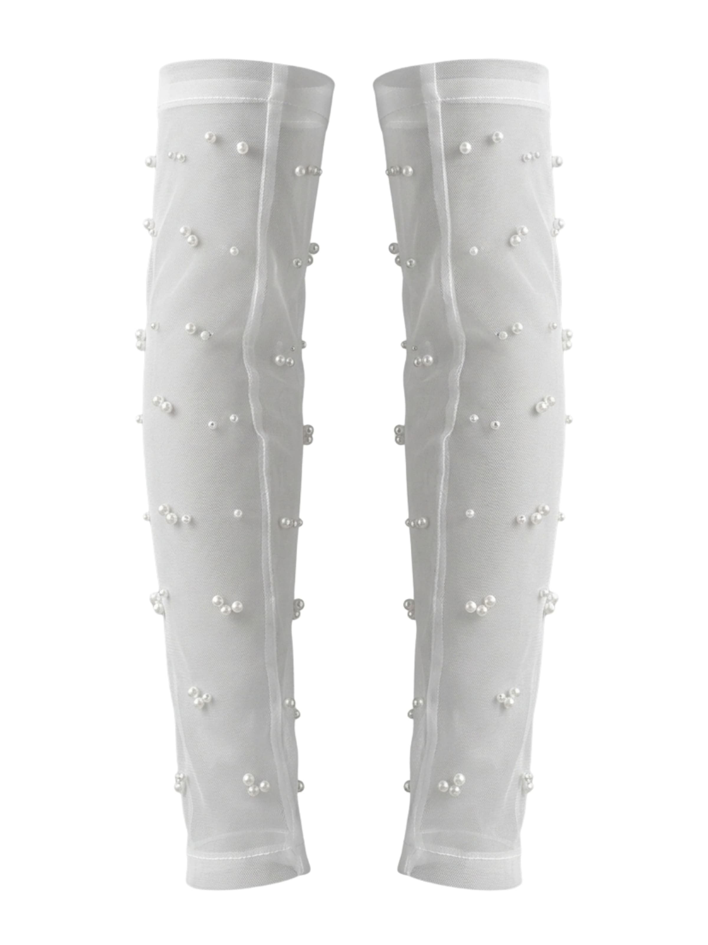 White Cherry Hamburg Fingerless Gloves 'Bridal tulle gloves with pearls without fingers' in White: front
