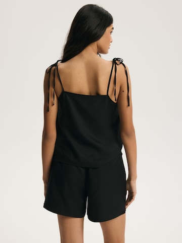 ESOTIQ Pajama 'Pyjama Set Amethyst Trägertop Rundhals Leinenmix Spitze bequem elegant' in Black