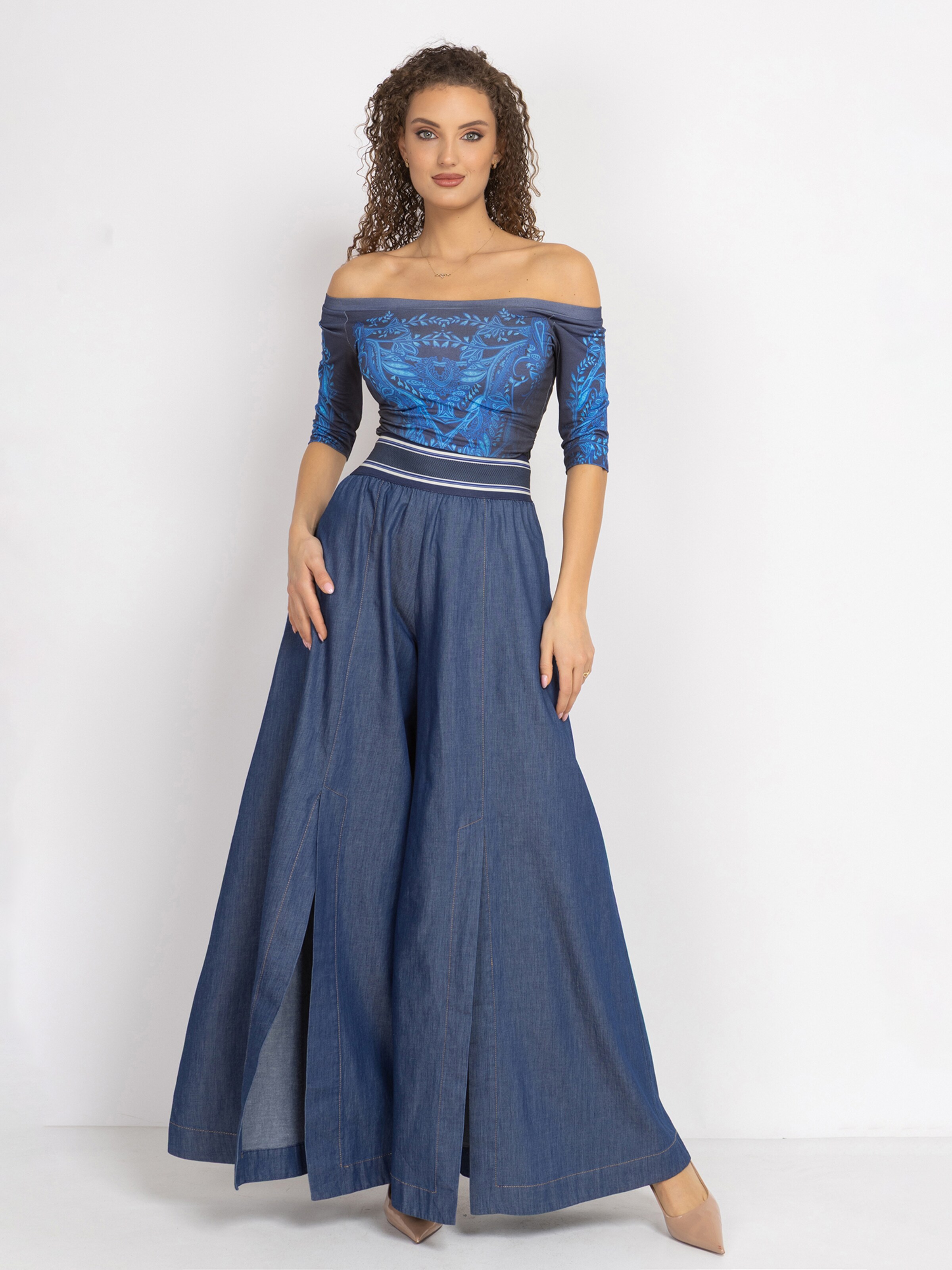 JIORO Wide leg Trousers 'ESSENTIALS' in Blue