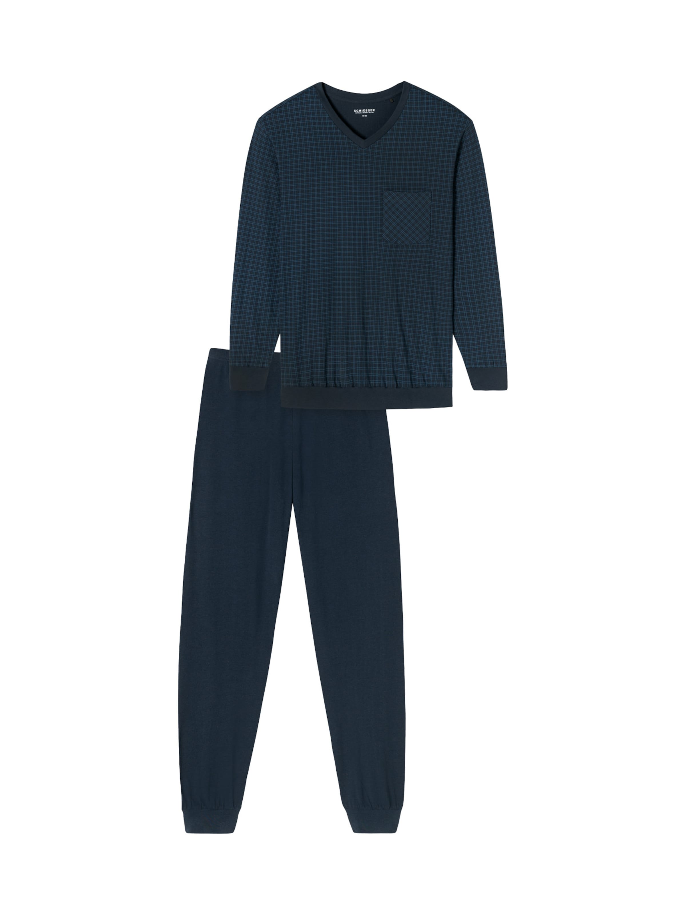 SCHIESSER Pyjama lang ' Comfort Essentials ' in Blauw: voorkant