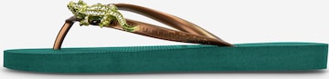 Uzurii Luxury Footwear T-Bar Sandals 'Crocodile' in Green: front