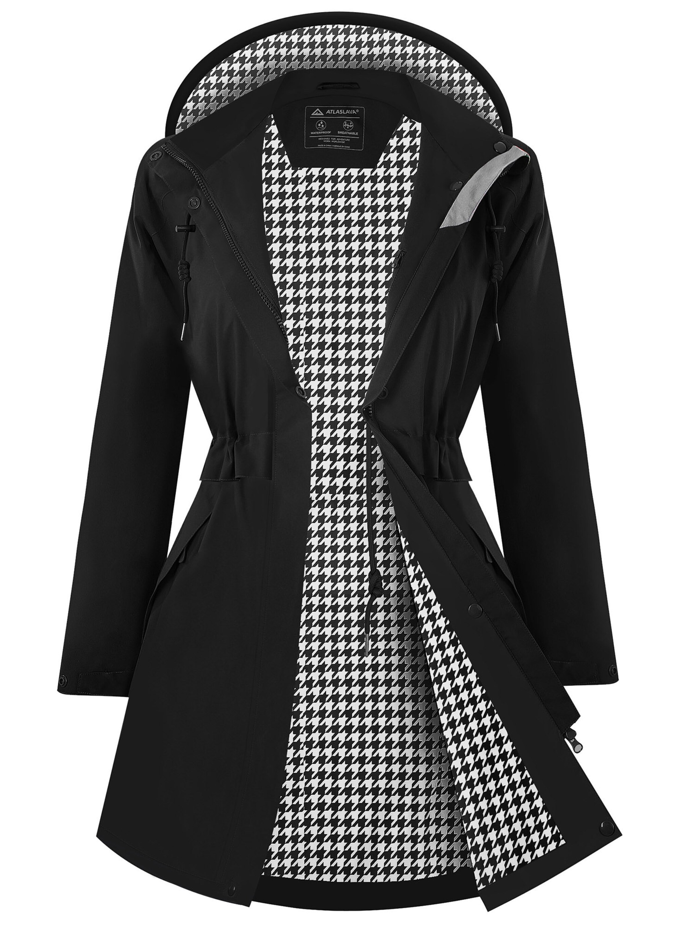 ATLASLAVA Outdoorjacke 'regenmantel damen wasserdicht  windbreaker Outdoor Jacket'‌‌‌ in Schwarz: Vorderseite