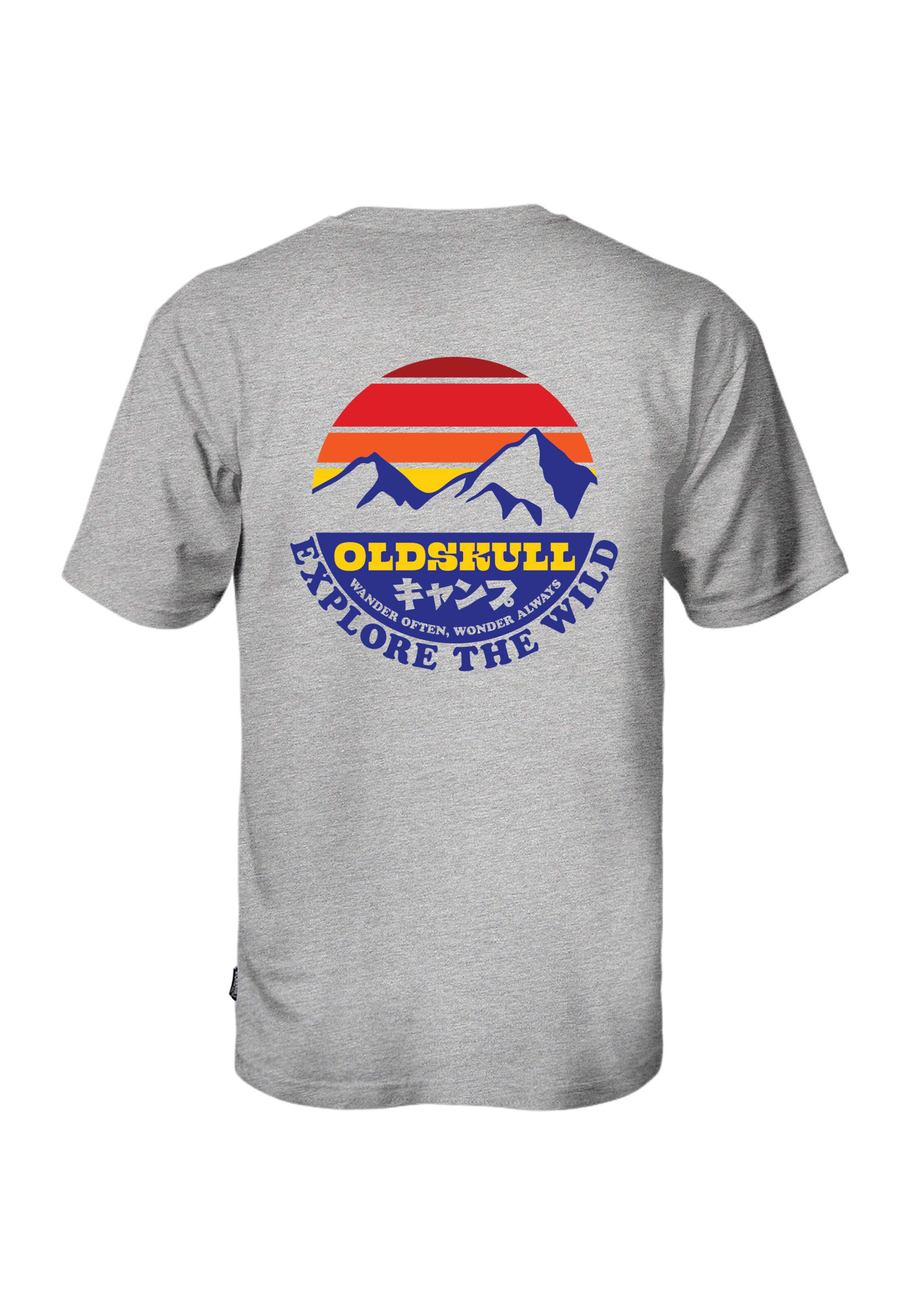 Oldskull Shirt 'Wrldvibe Explore The Wild' in Grijs: voorkant