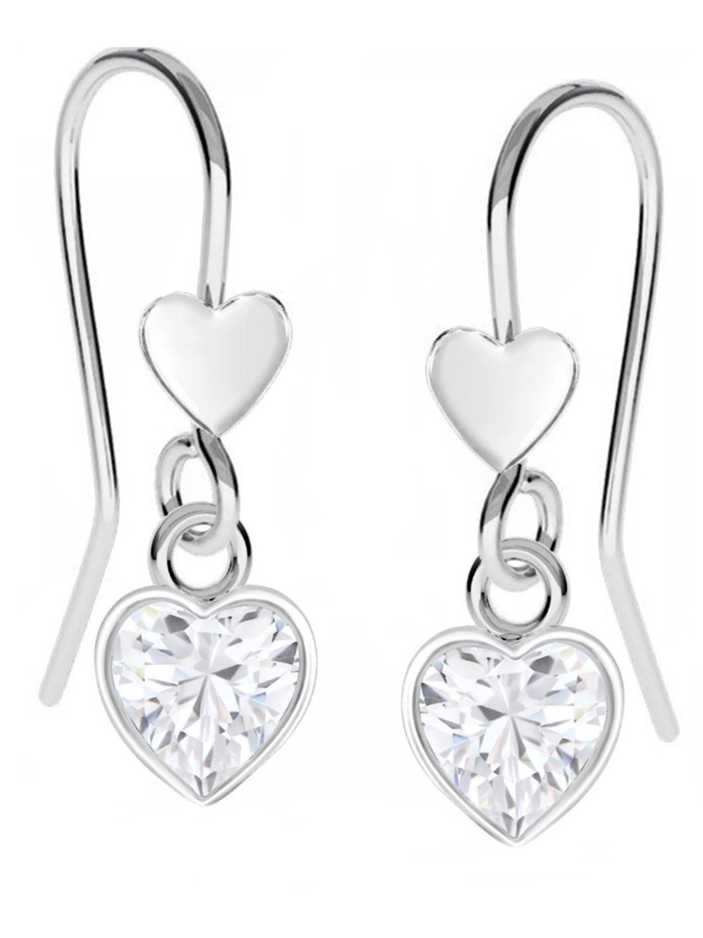 Goldene Hufeisen Ohrringe 'Herzen'‌‌ in Weiß: Vorderseite