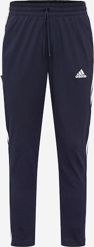 ADIDAS SPORTSWEAR Slim fit Sports trousers 'Essentials Tapered Open Hem 3-Stripes' in Blue: front