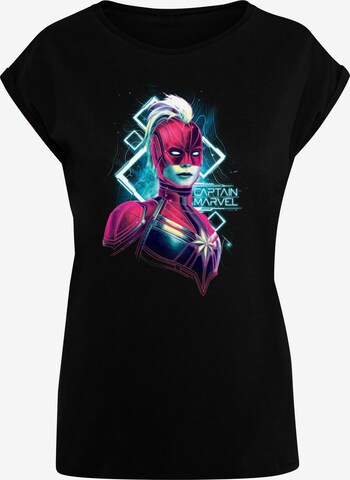 ABSOLUTE CULT Shirt 'Captain Marvel - Neon Warrior' in Zwart: voorkant