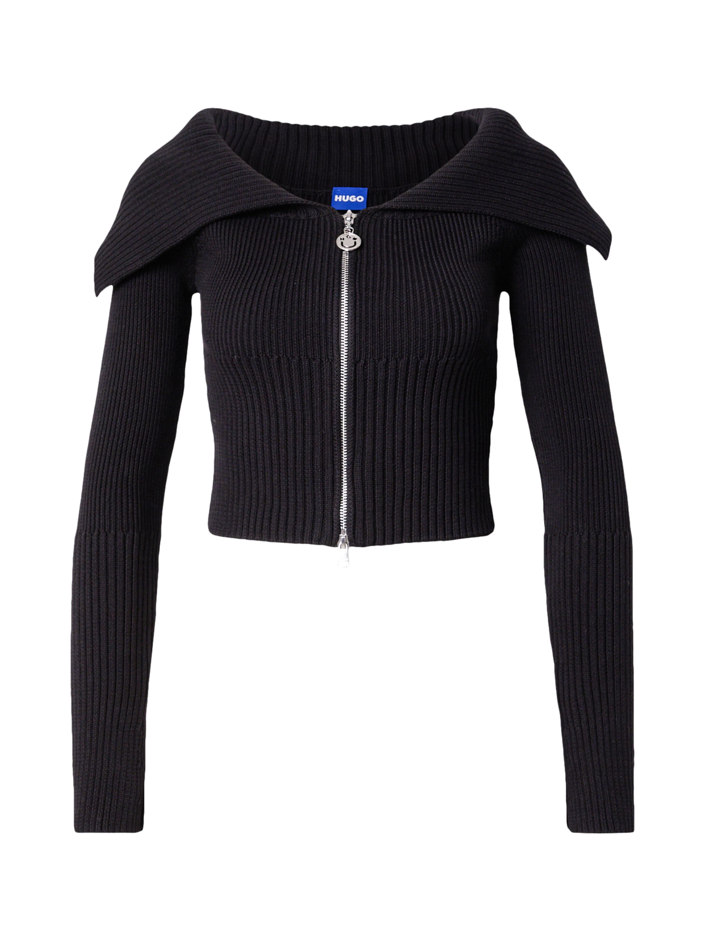 HUGO Gebreid vest 'Sestin' in Zwart: voorkant