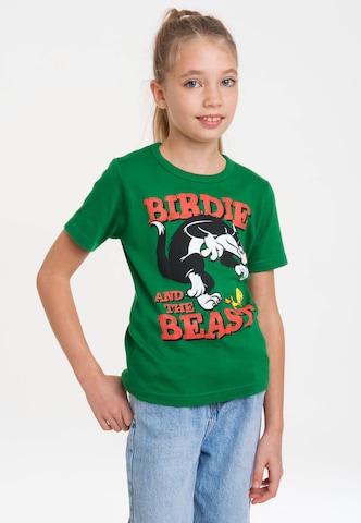 LOGOSHIRT Shirt 'Looney Tunes - Sylvester & Tweety' in Groen: voorkant