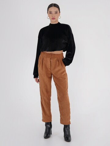 FRESHLIONS Tapered Bandplooibroek 'Selma' in Bruin