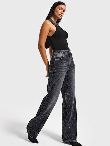 IT'S BASIC Loosefit Jeans 'RHINESTONE LOOSE MID RISE JEANS' in Zwart