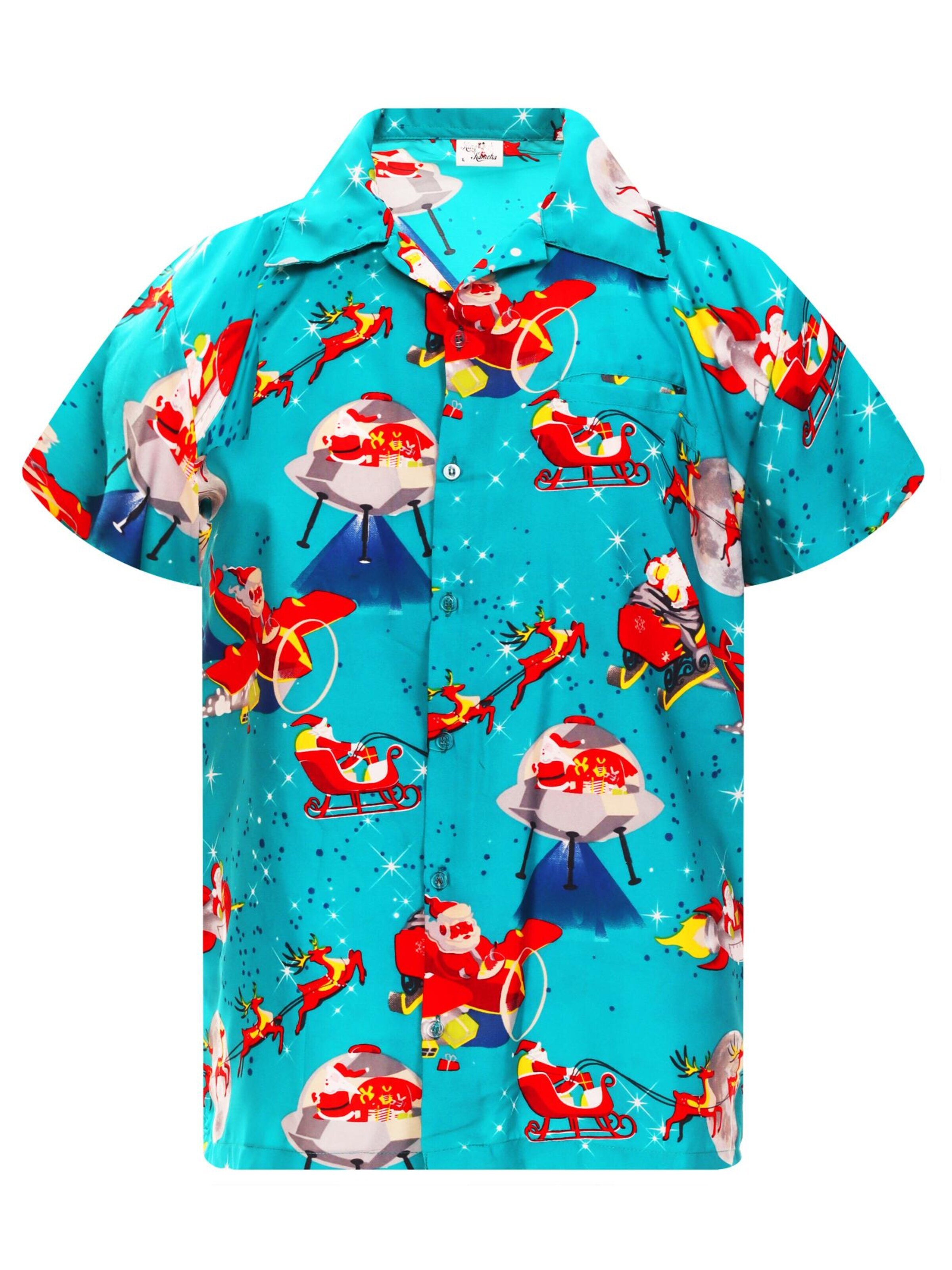 King Kameha Regular fit Overhemd 'Christmas Space Santa' in Blauw: voorkant