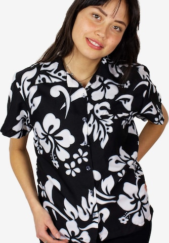 King Kameha Bluse 'Hibiscus' in Schwarz: Vorderseite