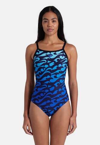 ARENA Bralette Sports swimsuit 'SURFS UP' in Blue: front