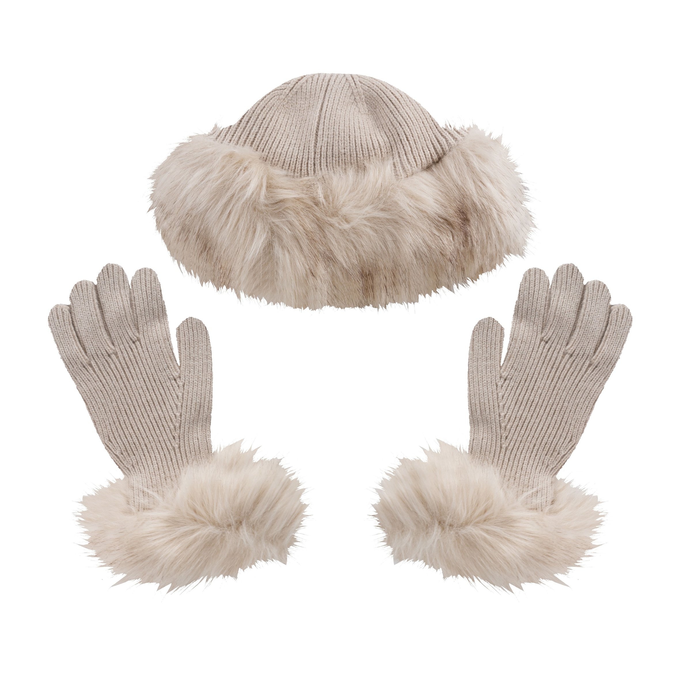 South Beach Set: Mütze und Handschuhe in Beige: Vorderseite