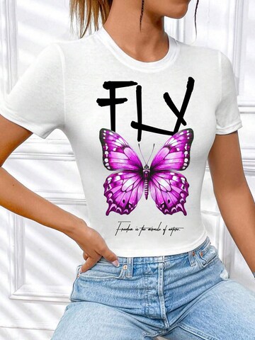 RMK Shirt 'Rundhalsausschnitt Butterfly'‌‌‌‌‌‌‌‌‌ in Weiß
