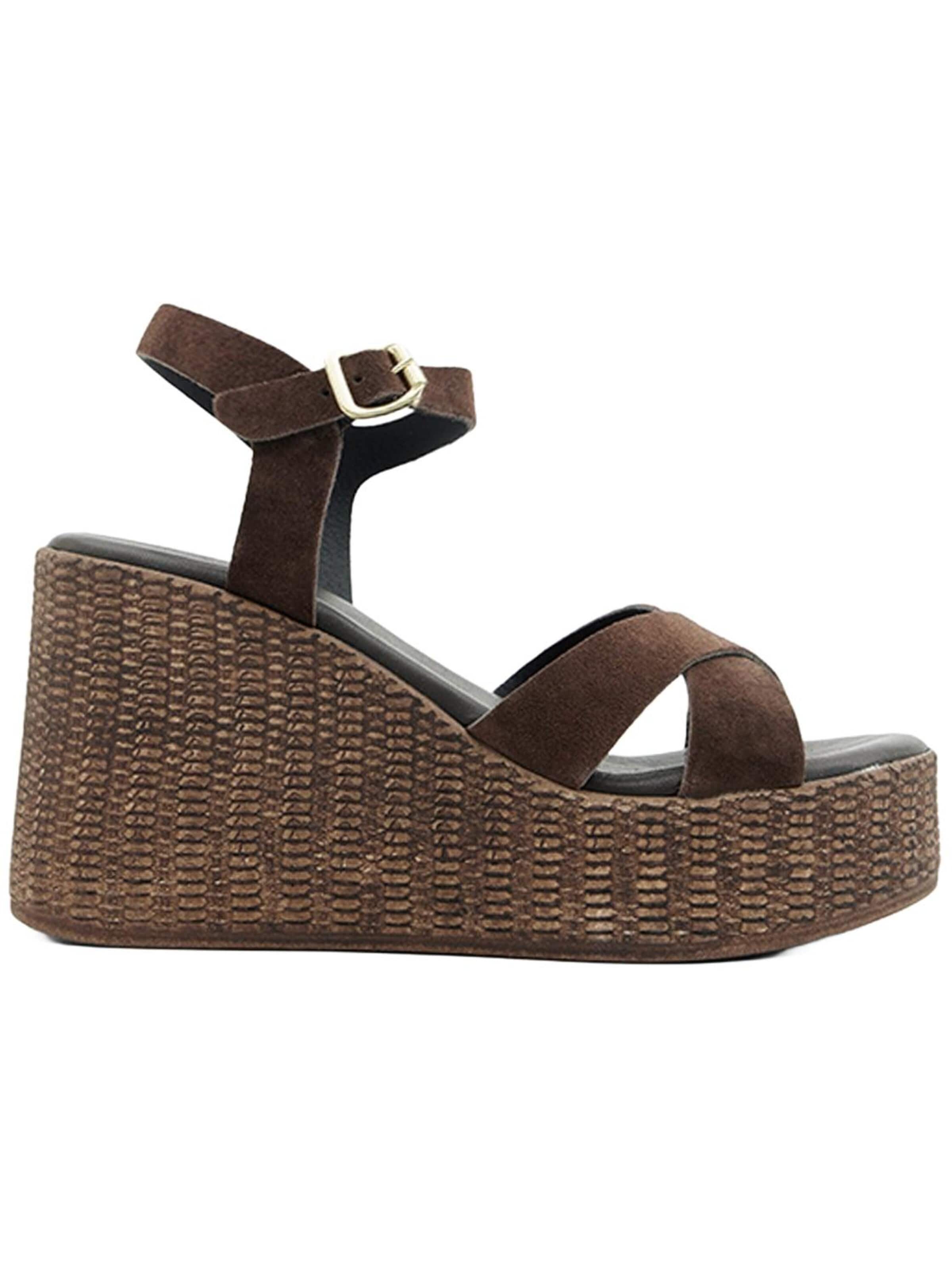 Desa - Sandalias de dedo 'DESA Damen-Wildledersandalen mit Keilabsatz und Metallschnalle' en marrón