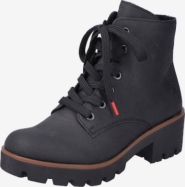 Rieker Lace-Up Ankle Boots in Black: front