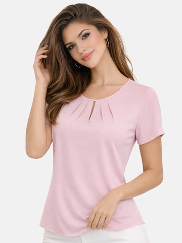 REGINA FASHION Blouse 'Short Sleeve Blouse with Pleated Neckline' in Pink: front