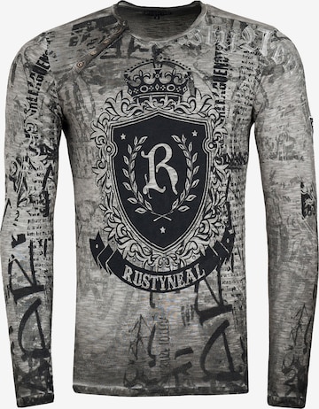 Rusty Neal Cooles Longsleeve mit angesagten Prints in Grau: predná strana