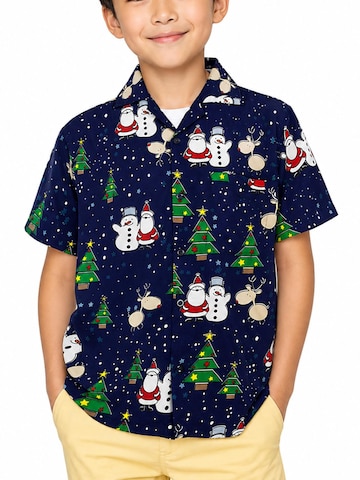 King Kameha Regular fit Overhemd 'Christmas Buddies' in Blauw