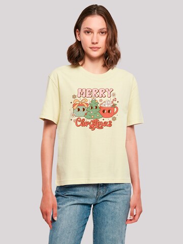 F4NT4STIC Shirt 'Merry Christmas Cozy And Cute ' in Geel: voorkant