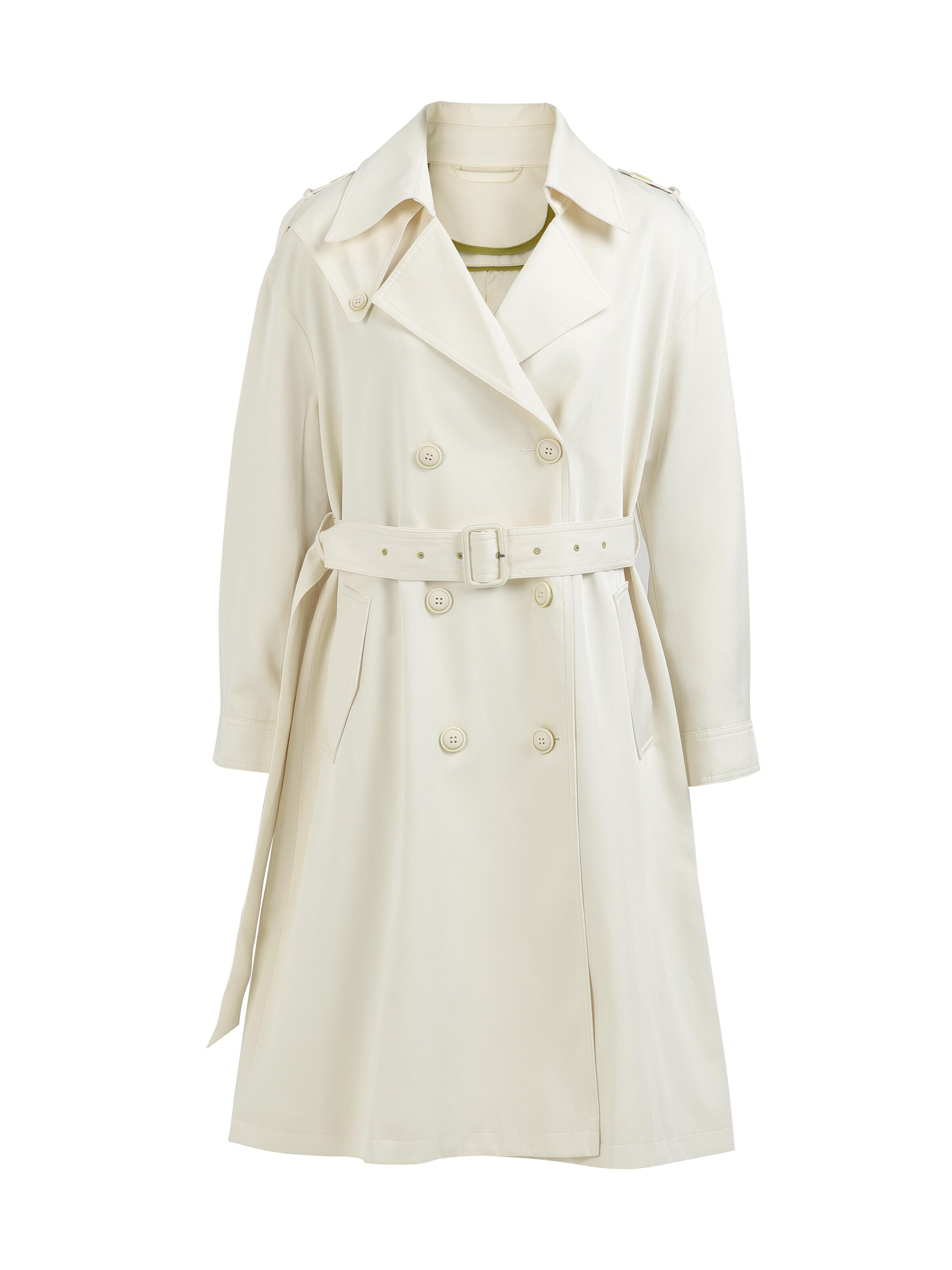 TorWeit Between-Seasons Coat 'Double-breasted long trench coat' in White: front