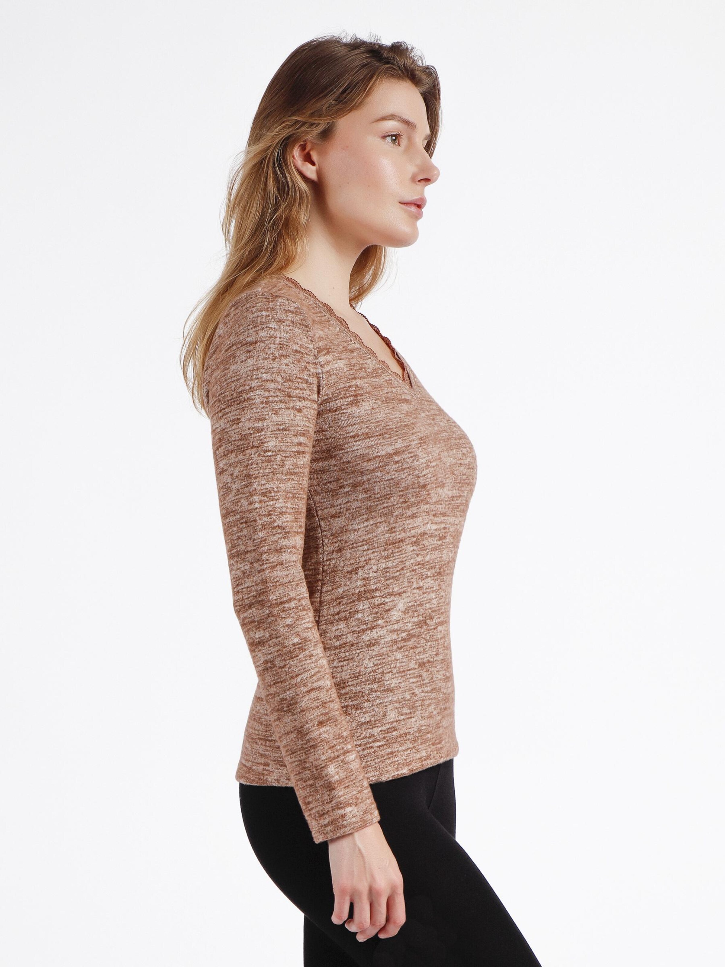 admas - Top 'ADMAS Camiseta Manga Larga Calentita Puntilla para Mujer' en beige