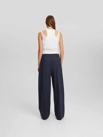 Bershka Wide leg Bandplooibroek in Blauw