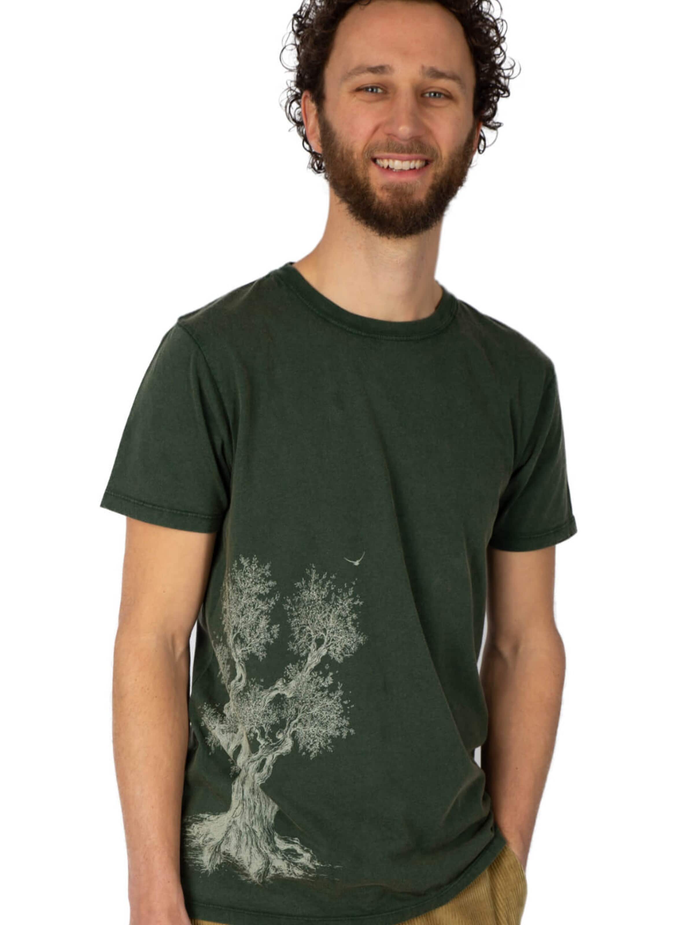 Life-Tree Shirt 'Organic Fairwear Olive Tree' in Green: front
