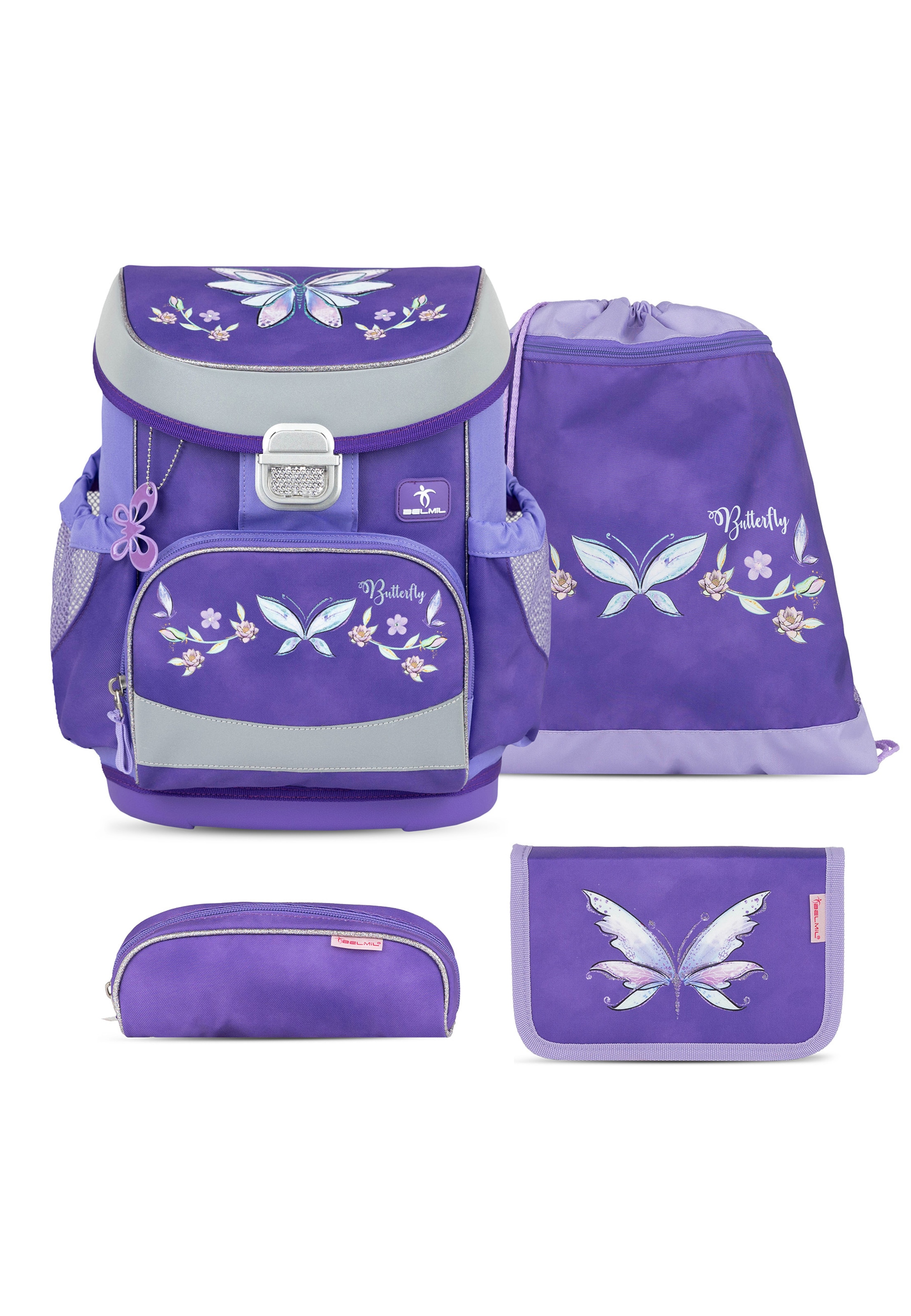 Belmil Backpack 'Ergonomisches Schulranzen-Set 4-teilig' in Purple: front