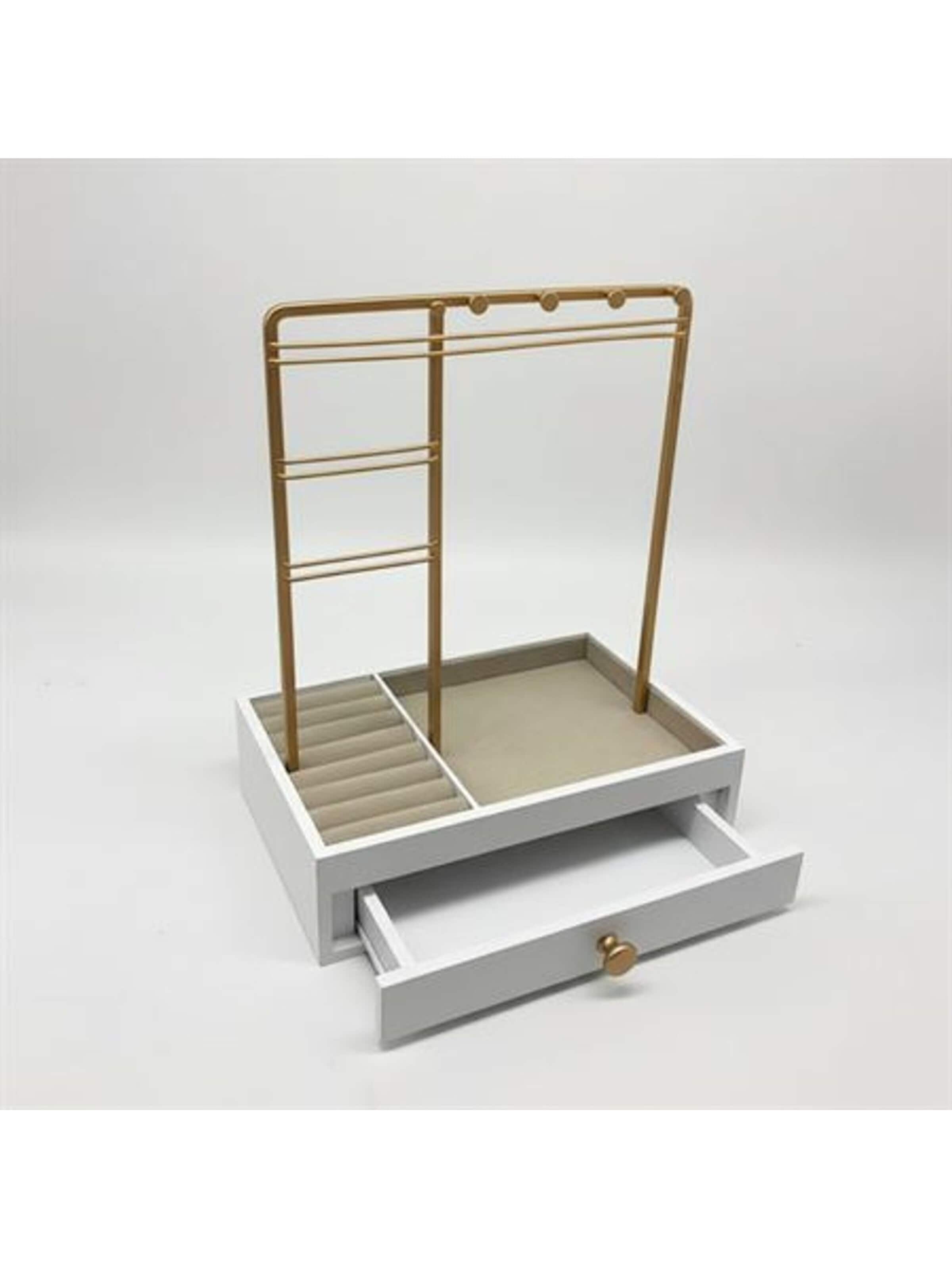 Boîte à bijoux 'UNIQ Smykkestativ / Smykkeskrin i Guld med Skuffe - Holder til øreringe, ringe & kæder (29 cm)' UNIQ Beauty en or