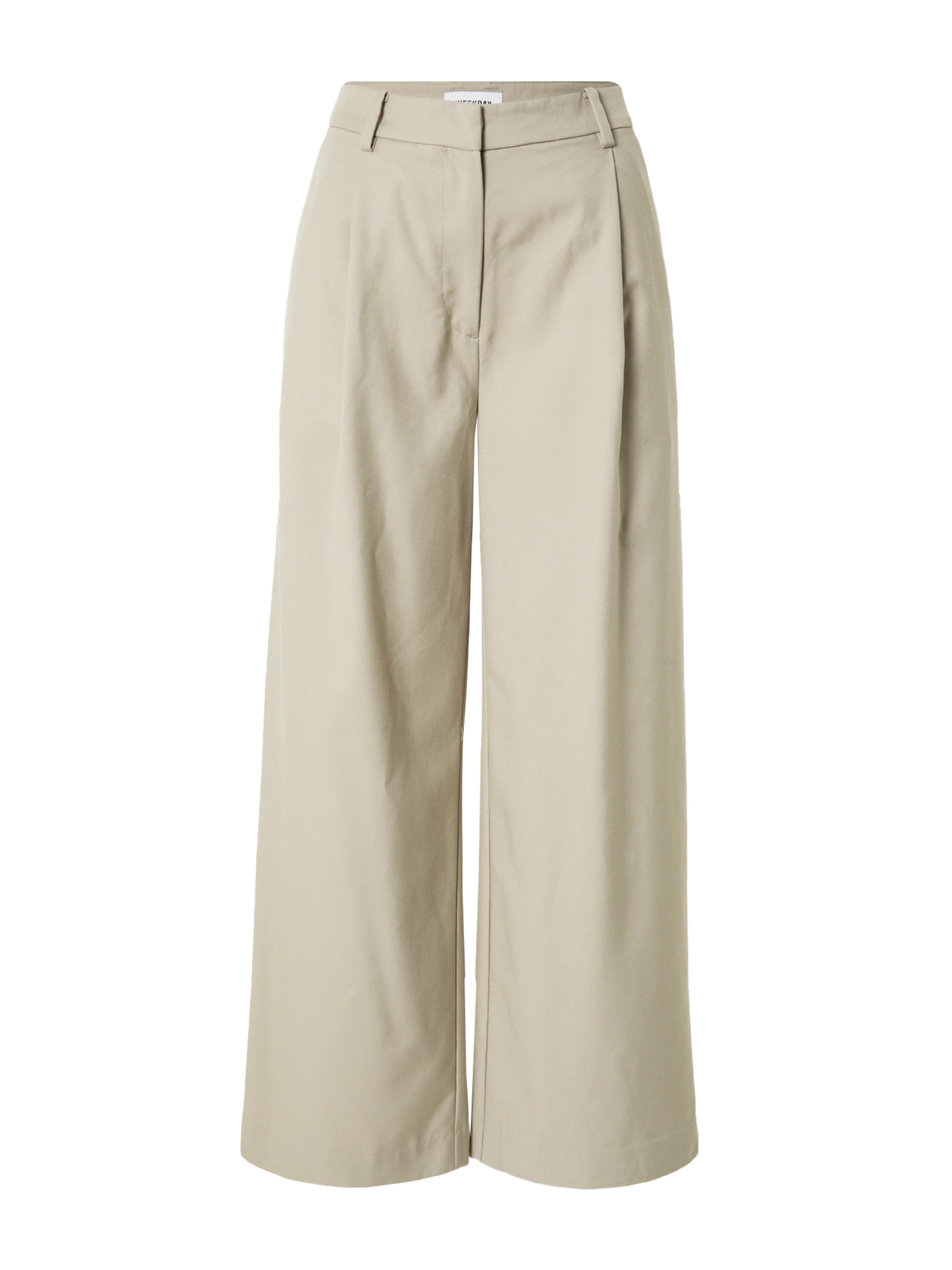 WEEKDAY Wide leg Veckad byxa 'Esme' i grön: framsida