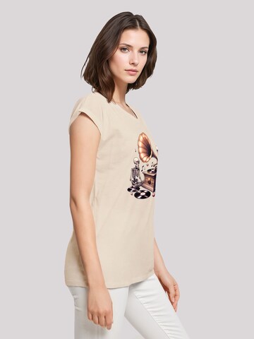 T-shirt 'Gothic Skeleton Vintage Vinyl Plattenspieler' F4NT4STIC en beige