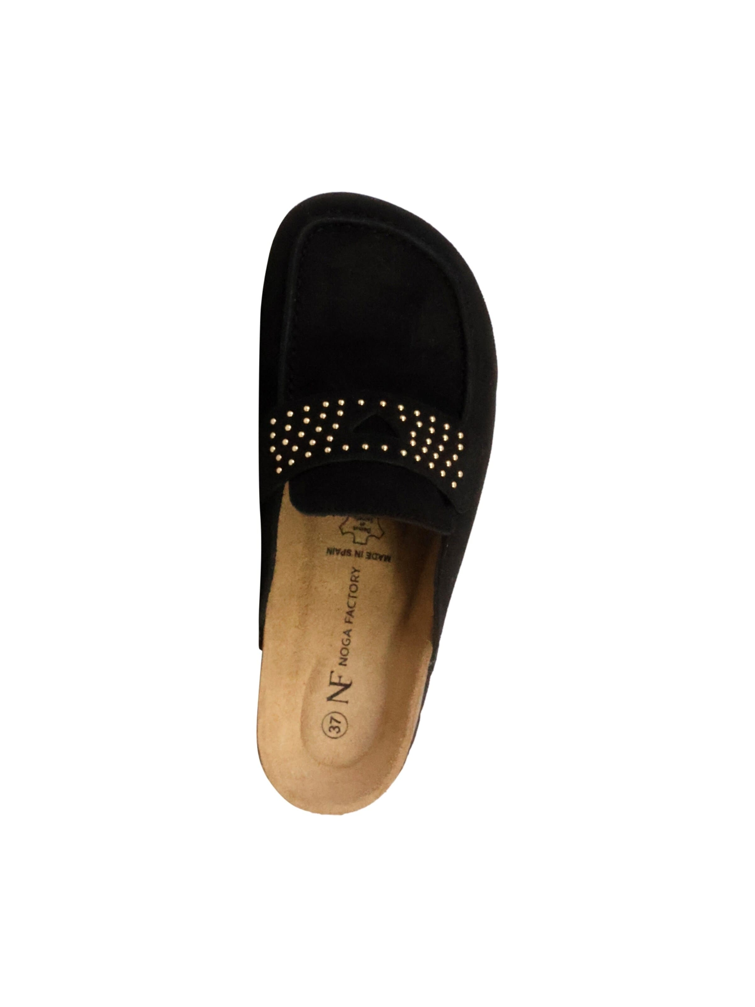 The Divine Factory - Zapatos abiertos 'Mokassin-Pantoletten aus Leder „Noga Gassirette“ mit Nieten' en negro