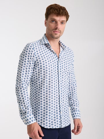 7Camicie Slim fit Zakelijk overhemd 'Firenze Linen Man Shirt White Blue' in Wit