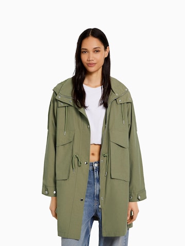 Bershka Between-Seasons Parka in Green: front