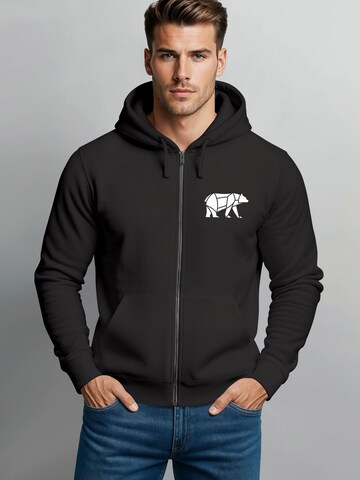 Neverless Sweatjacke 'Bär Lineart Polygon'‌‌‌‌ in Schwarz