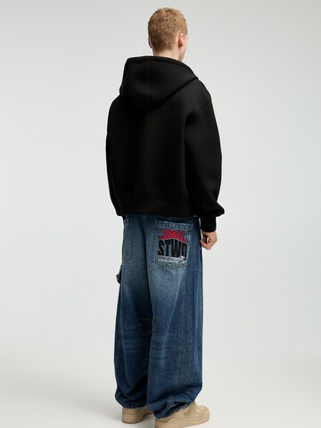 Pull&Bear Zip-Up Hoodie 'STWD' in Black